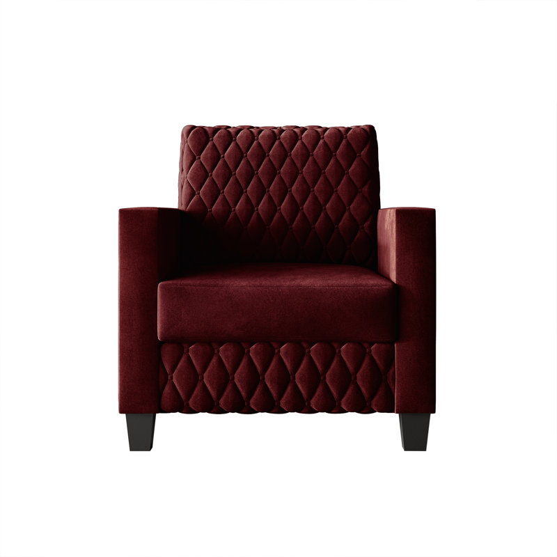 Velvet Upholstered Chair, Red Polyester