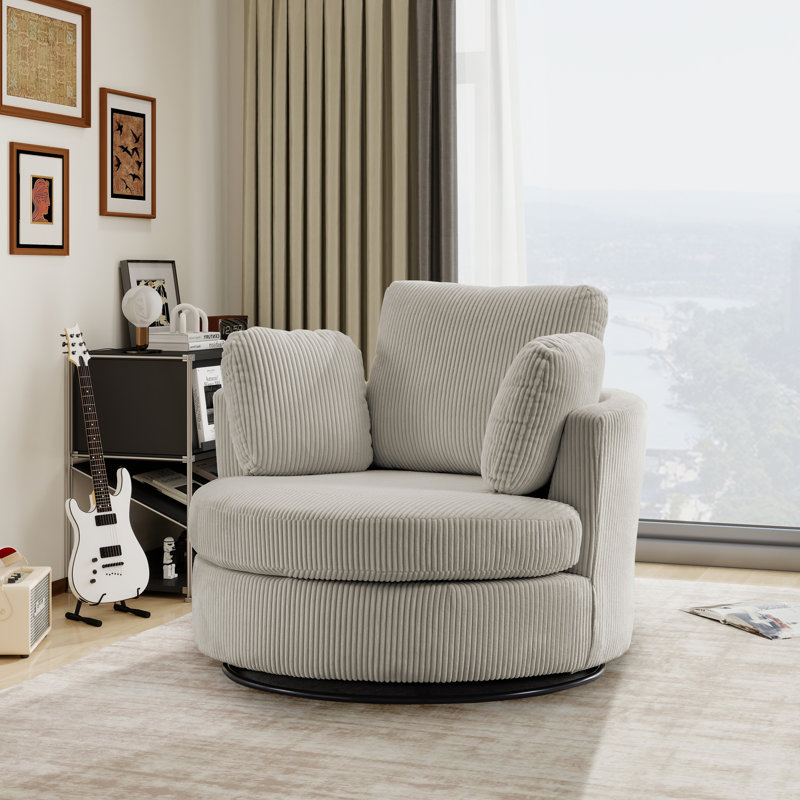 Fauteuil demi-tonneau pivotant de 42 po Dahlonega, Velours côtelé gris pâle, 33.6' H x 40' W x 35' D