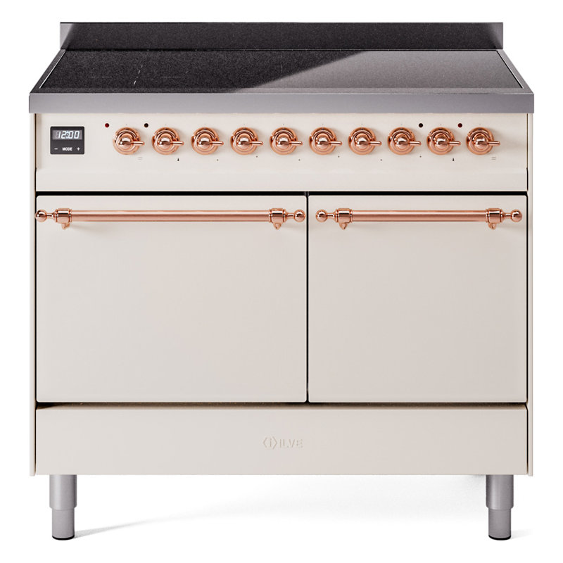 Cuisinière à induction 40 pouces avec 6 éléments à induction ILVE Nostalgie II Series (porte pleine), Blanc antique / cuivre