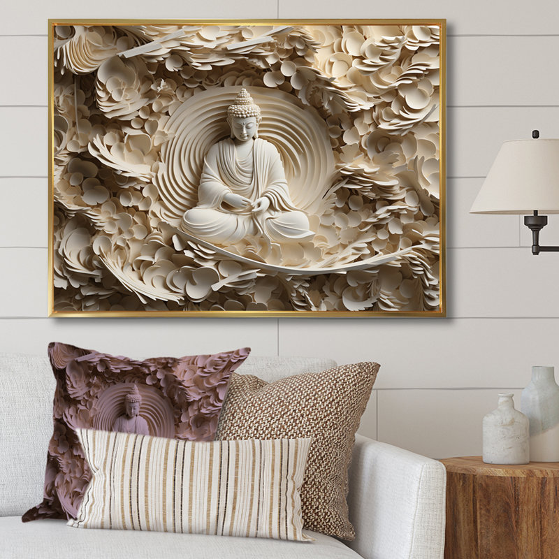Simple Buddhism Statue I On Canvas Print, Floater Framed Print, 24" H x 32" W, Gold