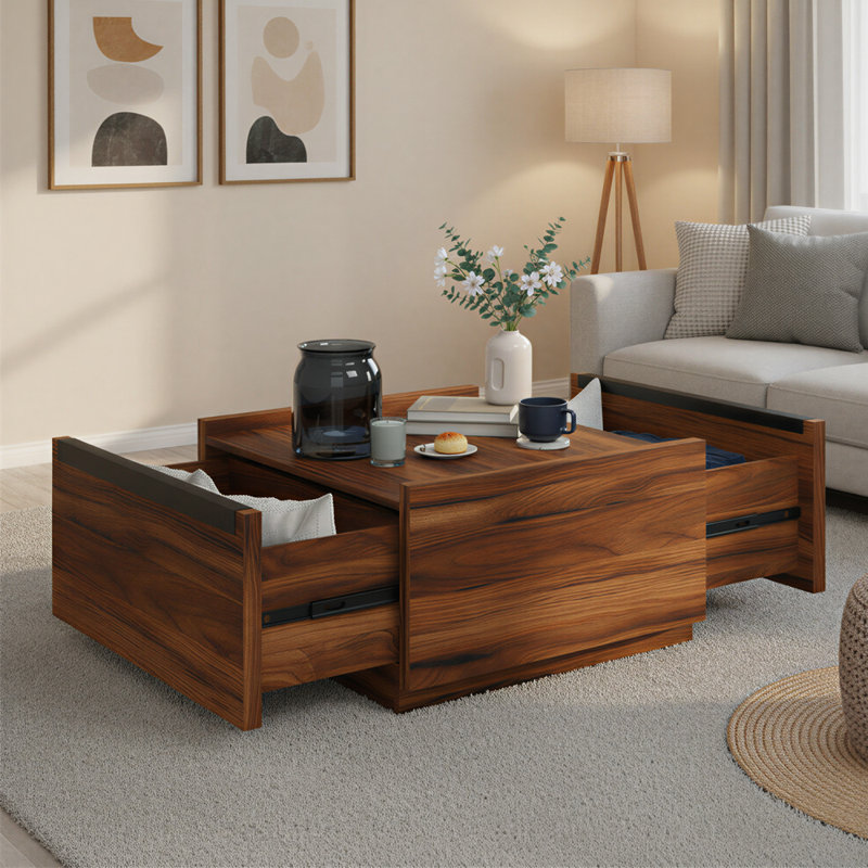 Table basse 31 po carrée en bois avec tiroir de rangement