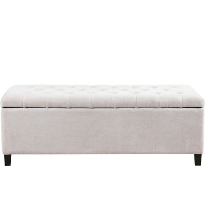 Storage Bench With Soft Close Top - Solid Wood Legs, 47.85 In Width, Natural Upholstery Button 400 Lbs Capacity, Fabric