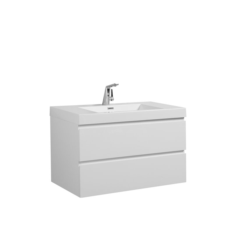 Dani-Erin 36 po L x 19 po P 2 tiroirs Meuble-lavabo avec évier simple et Comptoir en Polymarbre blanc