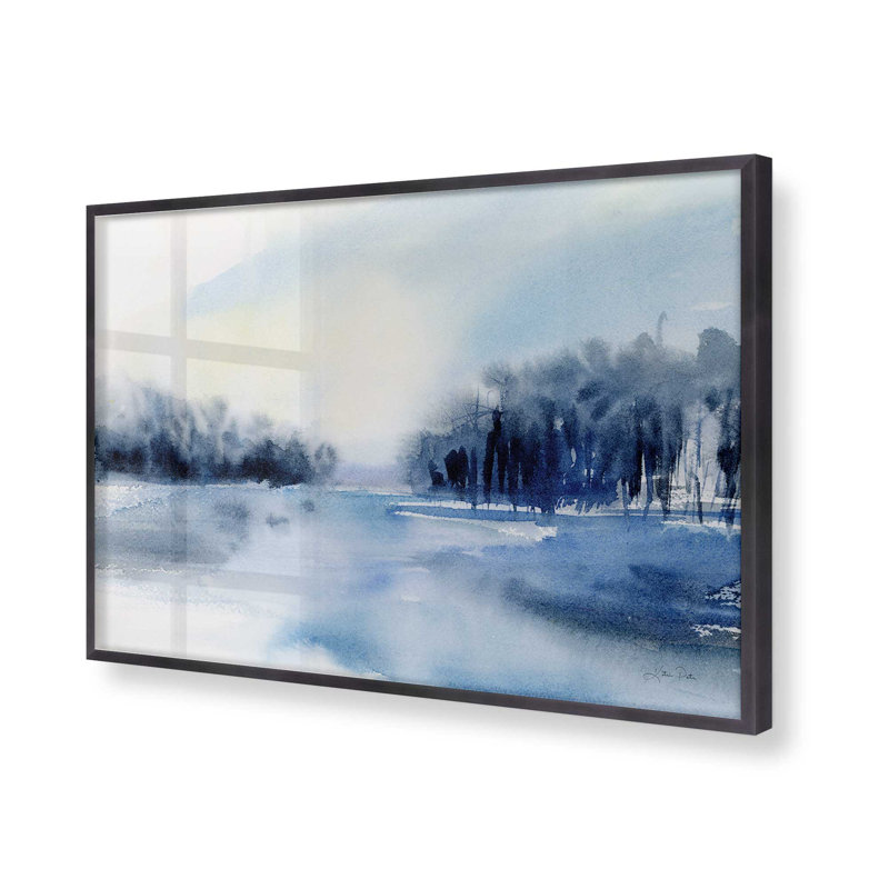 «Winter Mist Over the Lake», reproduction imprimée, H 12,25 po x l 15,25 po x P 1,25 po, Cadre simple en zinc patiné