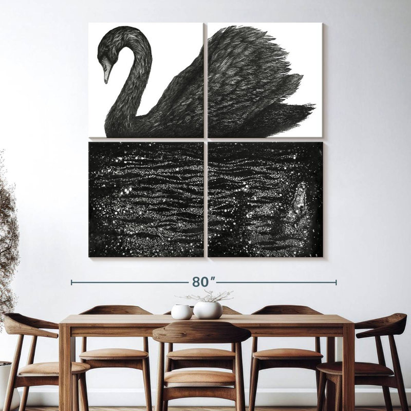 Réflexion du cygne noir Brampt, H 74 po x l 74 po