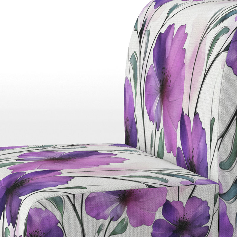 Abstract Flowers - Traditional Upholstered Slipper Chair, Purple/Green