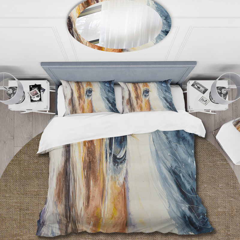 Gros plan sur un magnifique œil de cheval I - ensemble de housse de couette Farmhouse - microfibre de polyester