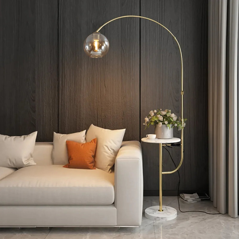 70.1'' White Tray Table Floor Lamp with USB