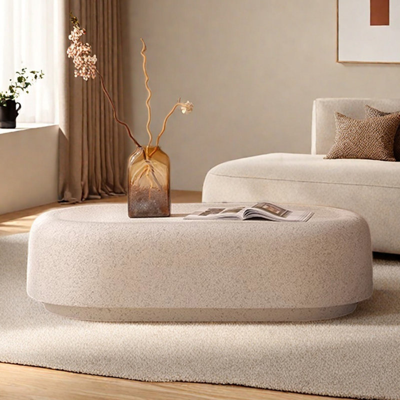 Table basse ovale en fibre de verre Wabi-sabi, H 12,59 po x L 47,24 po x l 25,59 po
