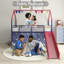 Ensemble de lit mezzanine avec glissade et rideau Jack Metal Junior House, bleu marine et rouge Super Hero-2004016444