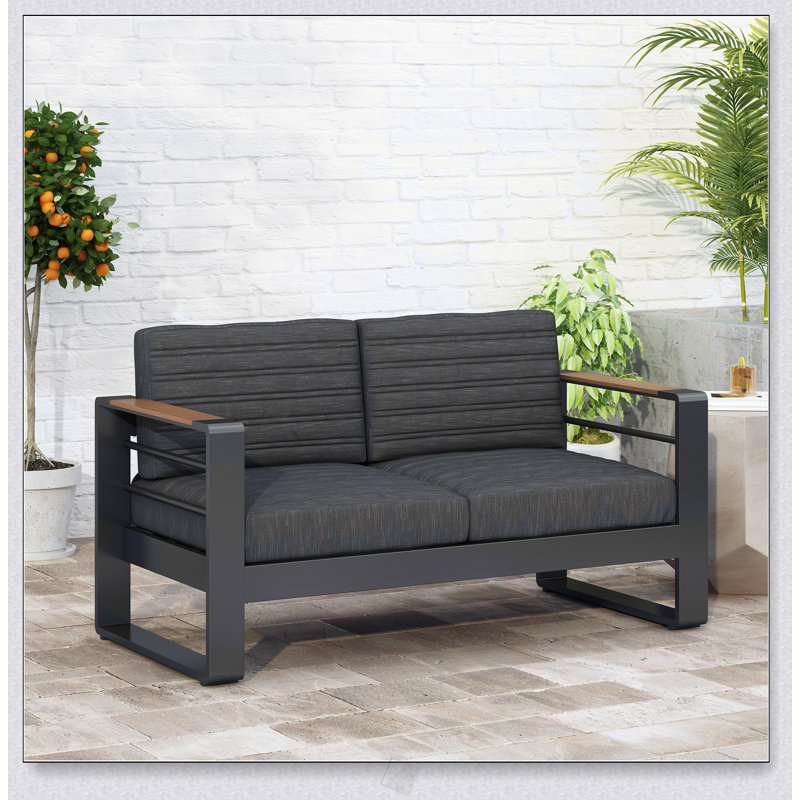Causeuse d'extérieur à structure en aluminium durable avec coussins résistants aux intempéries, parfaite pour les sièges confortables et la détente