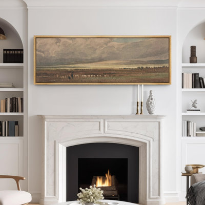 «Rustic Countryside Serene Brown Countryside Field Clouds In The Sky», impression sur toile encadrée classique