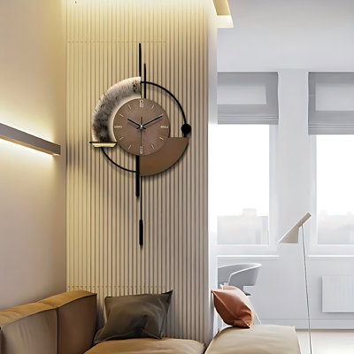 Silent Modern Wall Clock | Walnut Wood & Metal Design, Sleek Minimalist Decor For Living Room, Bedroom, Dining Area