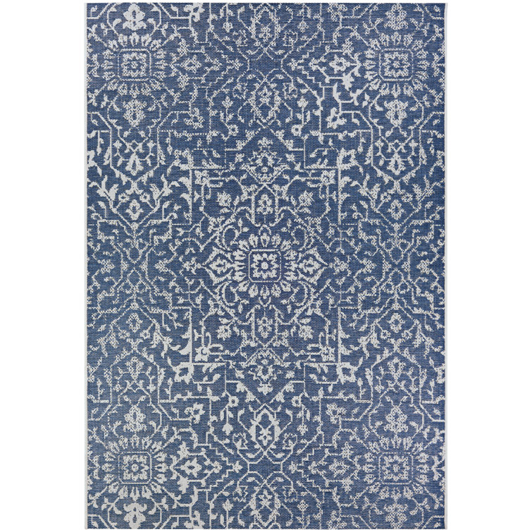 Kraatz Floral Navy Blue Ivory Indoor Outdoor Area Rug