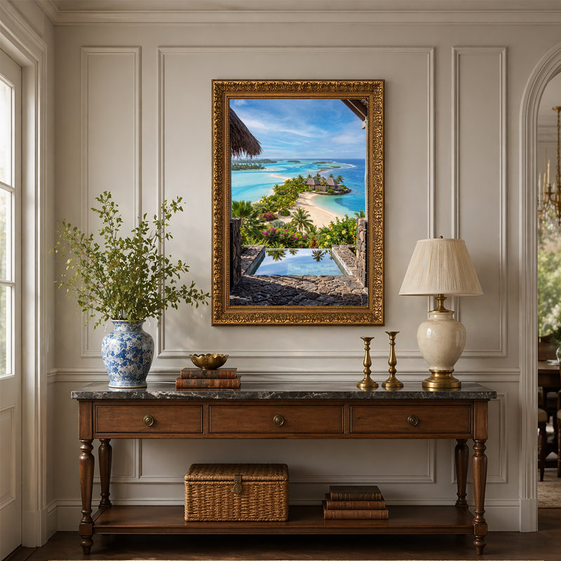 «Tropical Island Resort» avec toile lagon turquoise, 30"H x 20"W