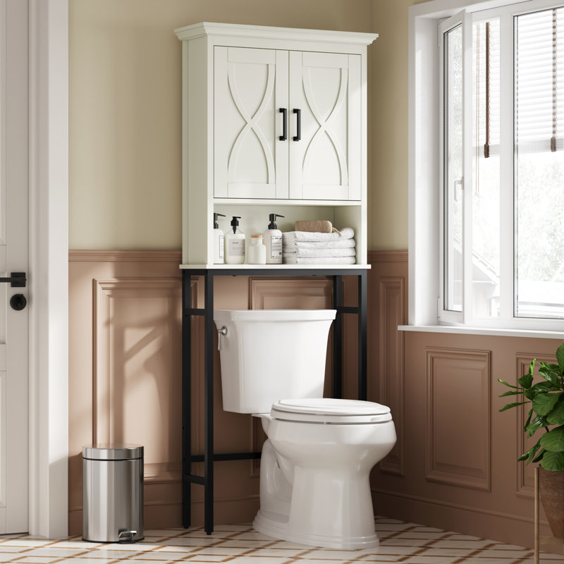 Alaye Floor Mounted Over-the-Toilet Storage Cabinet, Double Doors Above Toilet Bathroom Storage, Cream White