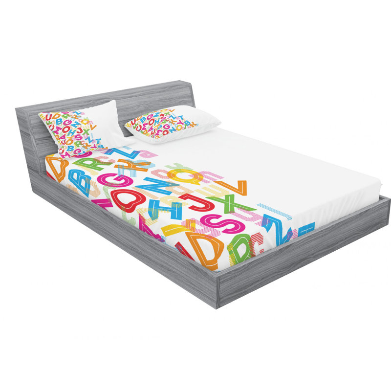 Ensemble de draps Alphabet, Ensemble de draps pour grand lit avec 2 taies d'or
