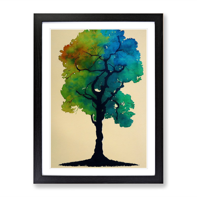 Water Paint Tree No.5 - Single Picture Frame Painting, Black, 64cm H x 46cm W x 2cm D