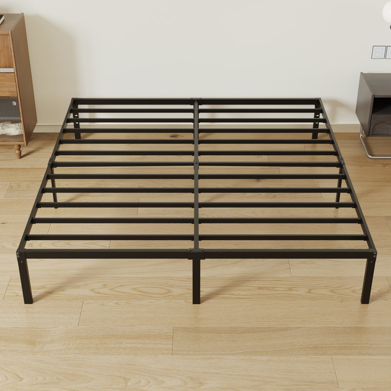 Base de lit plateforme en métal 14 po avec espace de rangement, Très grand lit, Noir, 14"
