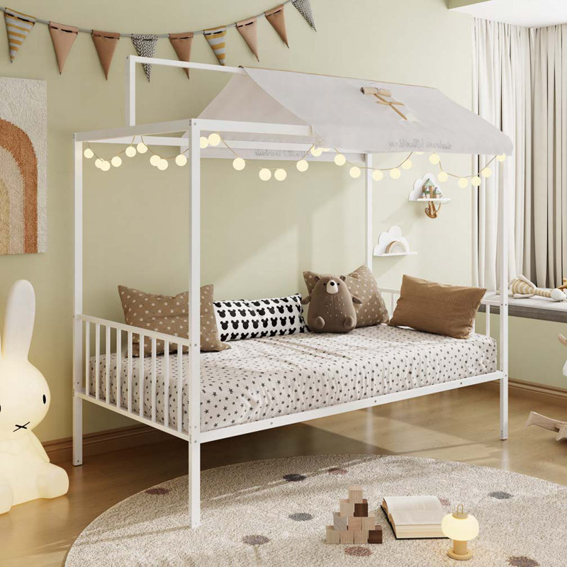 Lit plateforme robuste en métal, Simple, Blanc