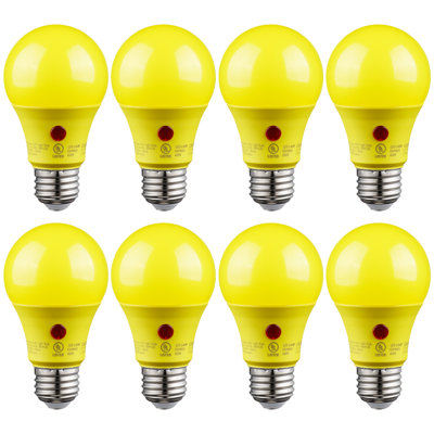 Nightwatch A19 Dusk to Dawn LED Bug Light Bulb with Photocell, Yellow Outdoor Porch Bulb, E26 Base