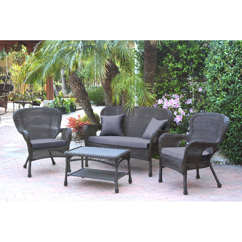 Bellas 4 Piece Sofa Set with Cushions, Espresso, Steel