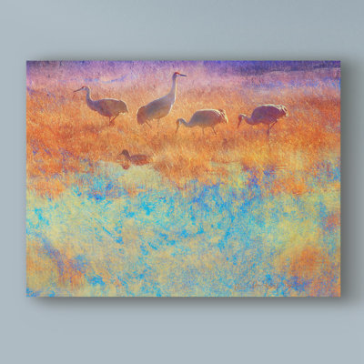 « grues à brume douce », reproduction de peinture à l’acrylique sur toile tendue