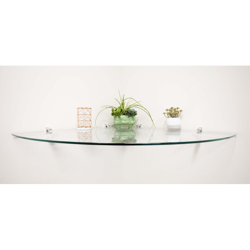 Daesean Glass Corner Shelf, Chrome, 3" H x 20" W x 20" D