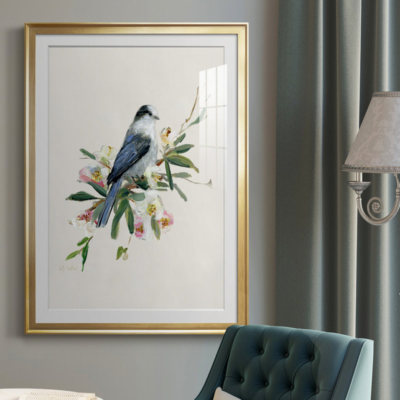 Spring Spring Gray Jay - peinture encadrée, H 30,5 po x l 42,5 po x P 1,5 po, Or