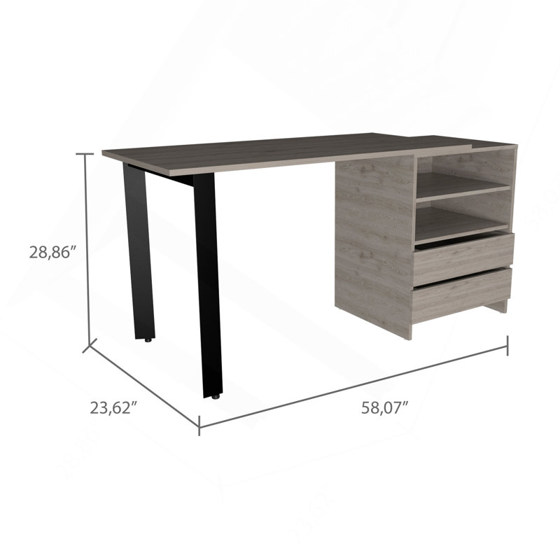 Bureau d'écriture à 2 tiroirs gris clair