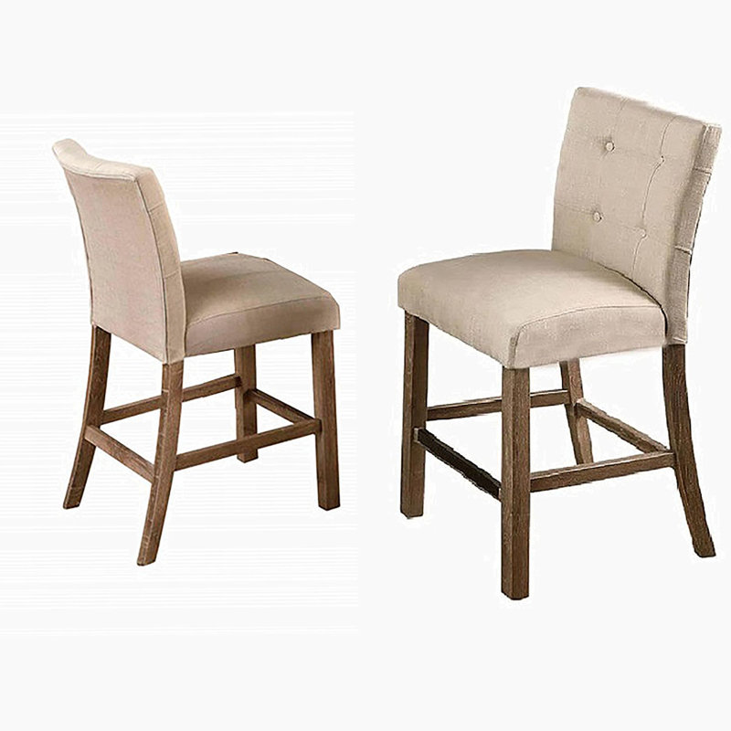 Ensemble de 2 chaises de comptoir rembourrées avec tabouret à dossier capitonné avec repose-pieds, gris clair