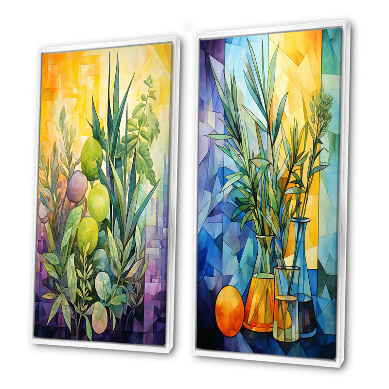 Ensemble de 2 décorations aromatiques délicates I - herbes, Cadre flottant blanc, H 40 po x l 41 po