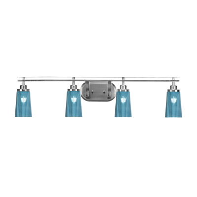 Barre d'éclairage de salle de bain 4 lumières Odyssey au fini nickel brossé avec verre dégradé bleu l 4,5 po x H 6,5 po