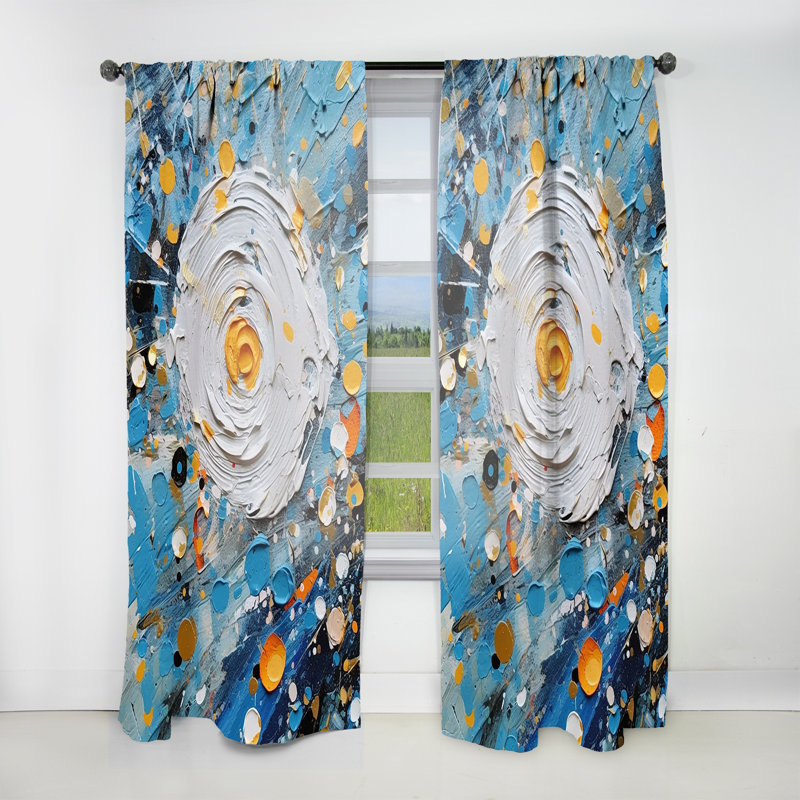 Rideau en velours moderne Hopperton sarcelle blanc et or Abstract Fight II - obscurcissant - 1 panneau, L 52 po x L 90 po