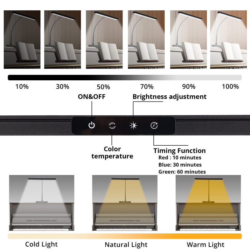 Piano Light For Grand/Upright & Digital Pianos, Piano Lamp With 3 Color Modes For Stand Pianos, Adjustable Height And Direction, Auto-Off Timer, Music Stand Light, Desk Lamp, Table Light