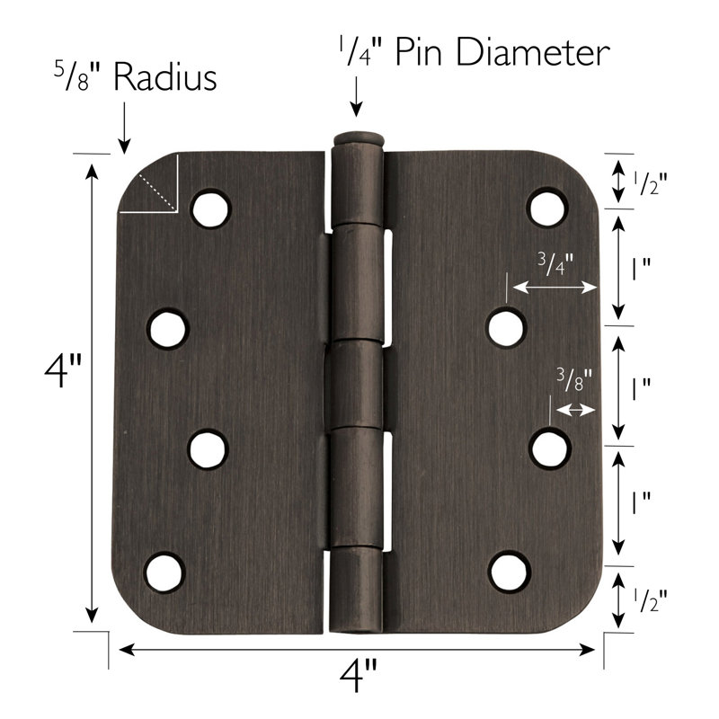 Door Hinge 4-Inch, 5/8-inch Radius, 3-Pack, Oil Rubbed Bronze