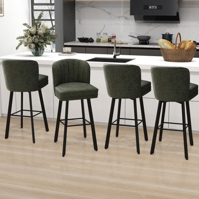 Tabourets de bar pivotants de 30 po à hauteur de comptoir avec dossier, tabourets d'îlot de cuisine avec dossier à coquille capitonnée, siège rembourré et pieds en métal avec repose-pieds