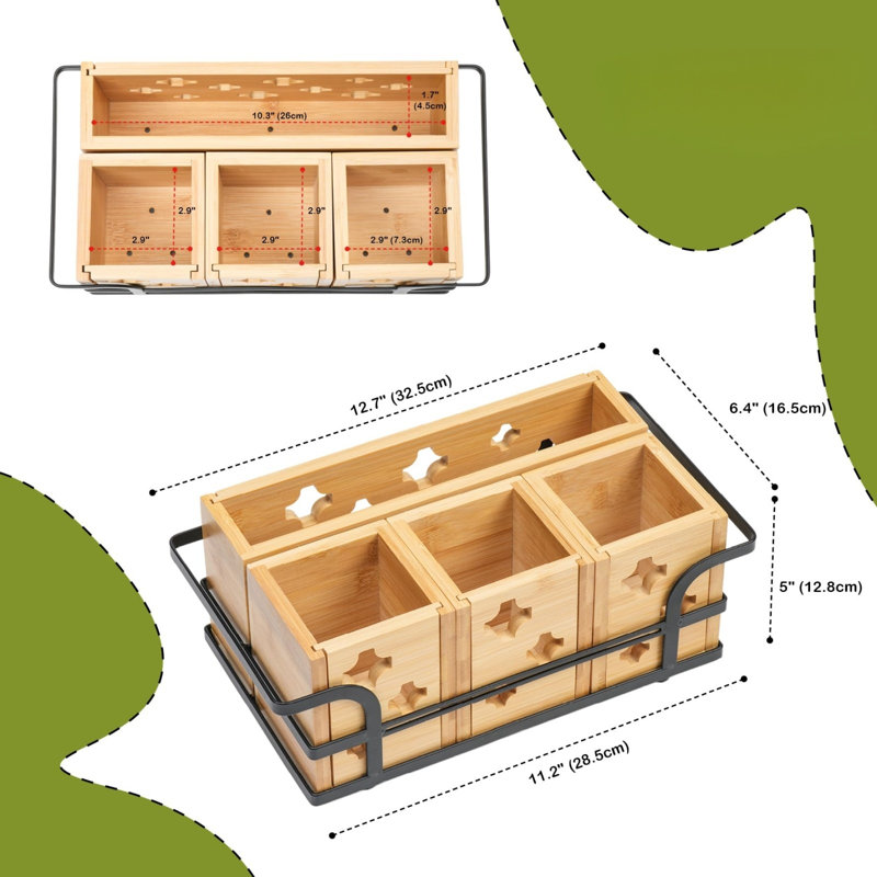 Adjustable Bamboo Silverware Caddy with Paper Plate Holder
