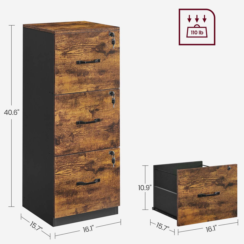 Fyllia 40 cm W 3 -Drawer Mobile Filing Cabinet, Black/Brown