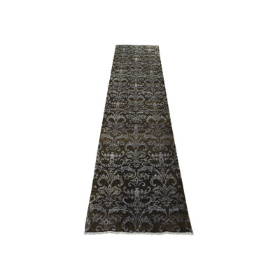 2'4" x 9'8" New Hand Knotted Green Wool & Silk Runner Oriental Rug - MOA10287261