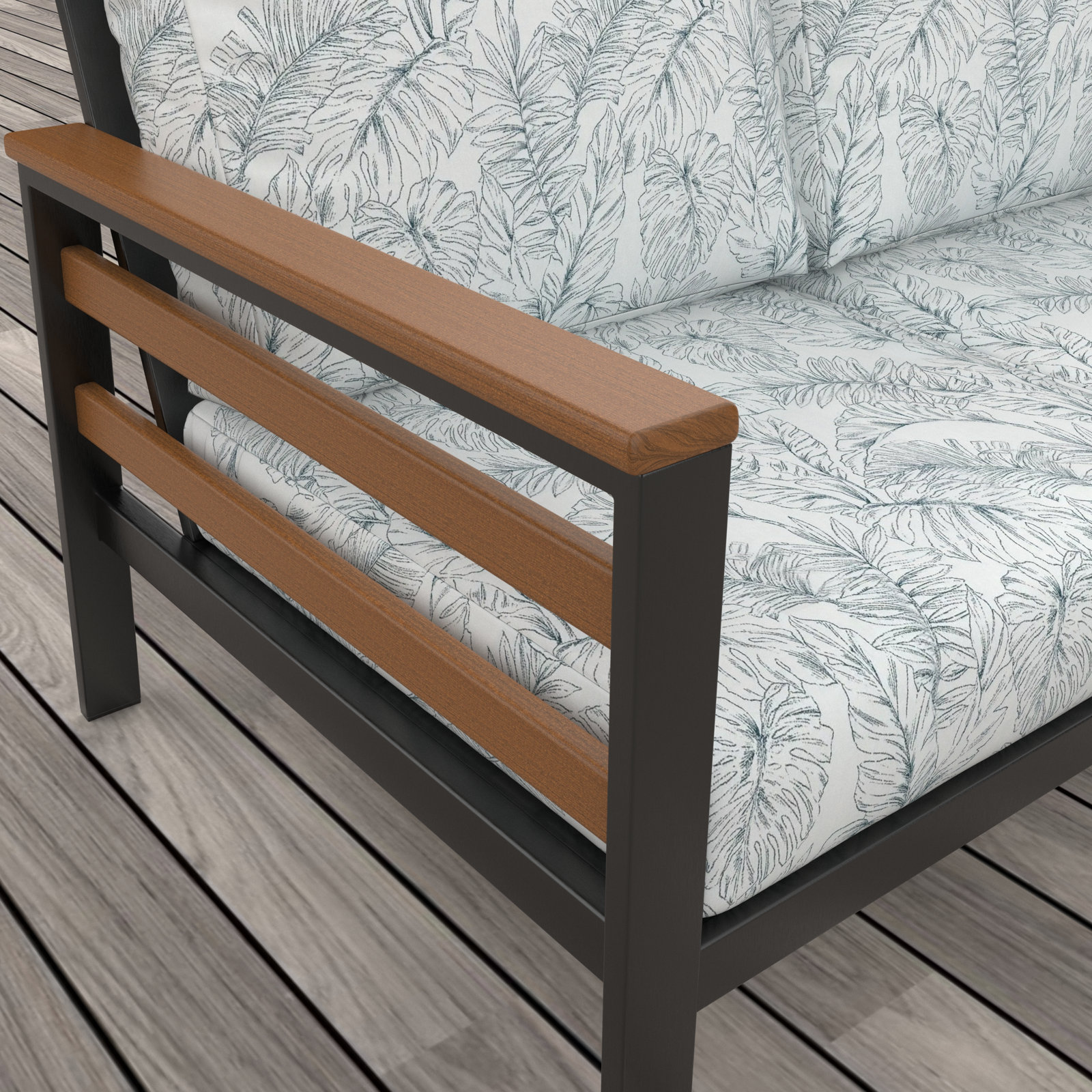 Townsend 80" Sunbrella® Patio Sofa, Canvas Navy Sunbrella® Canvas, Antique Mahogany