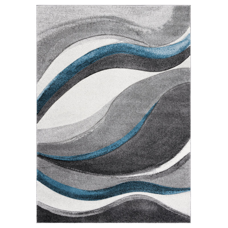 Tapis gris / turquoise Duboistown, Rectangle 9 pi x 12 pi