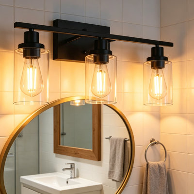 Applique murale moderne à 3 lumières avec abat-jour en verre transparent, support réglable pour le meuble-lavabo, la salle de bain, la chambre à coucher, le couloir et le salon
