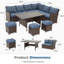 Canapé modulaire d'extérieur en osier 7 pièces 7 pièces avec coussins bleus avec repose-pieds et table de salle à manger-188192571-188192573