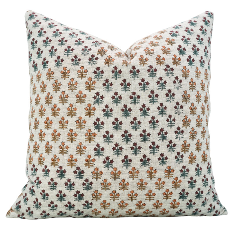 Fabdivine Handcrafted Cotton Pillow Cover with Block Print Design- Kesariya, 22"H x 22"W