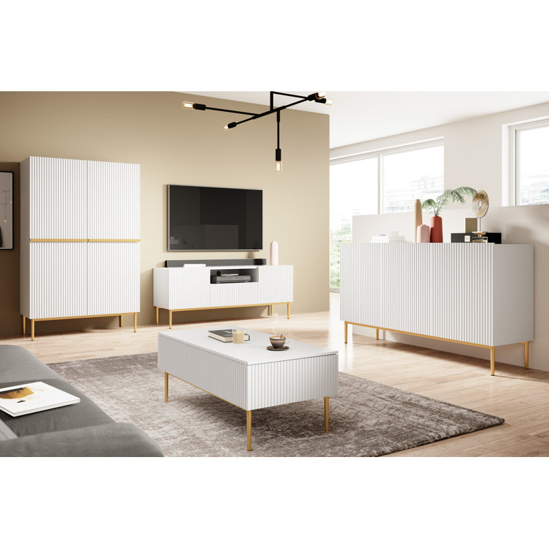 Anahla Four Leg Coffee Table with Storage, White/Gold