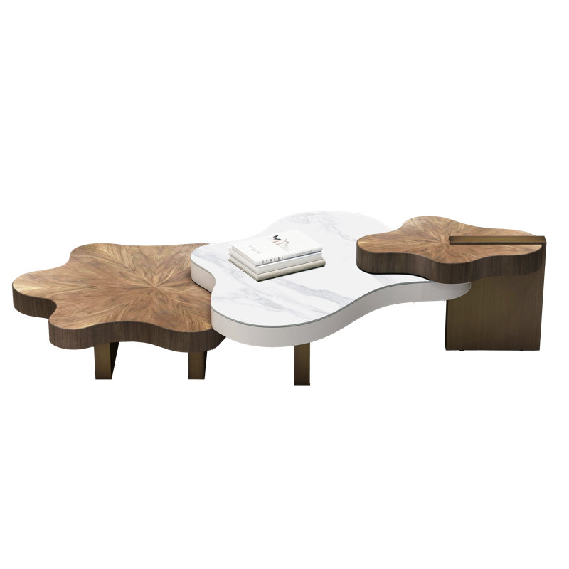 Modern 3-Piece Free Form Nesting Coffee Table Set, 15.7" H x 55.1" L x 35.43" D