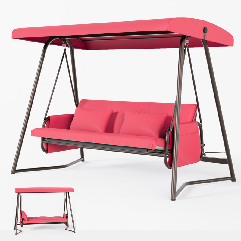 Balançoire convertible 2 en 1, balançoire d'extérieur 3 places avec auvent et coussin, capacité de poids de 600 lb