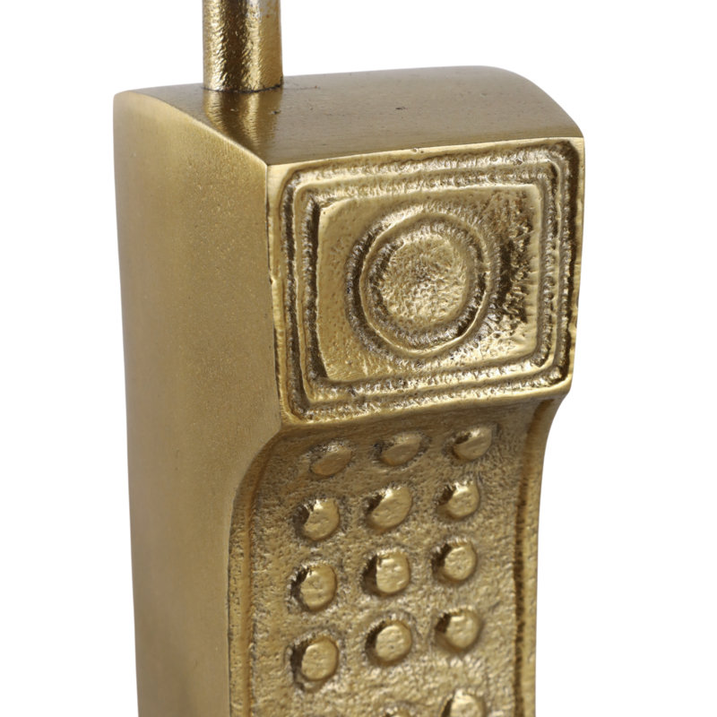 Decorative Cordless Phone Figurine Sculpture for Home Decor - Unique Metal Object Statue Accent for Office, or Living Room Decoration - 8", Gold