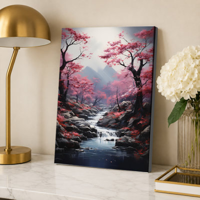 «Beautiful Trees and Flowing Waterfall Water Landscape», affiche